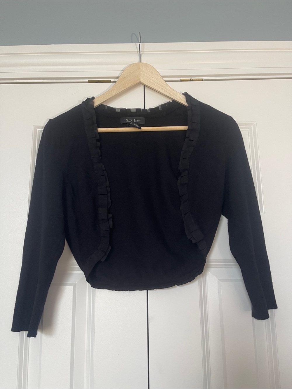 White House Black Market Black Cropped Ruffle Bolero Cardigan